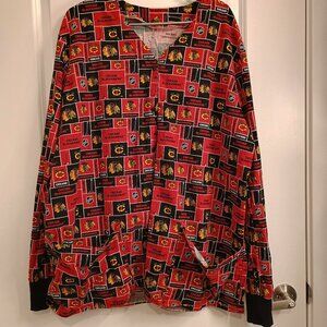 Chicago blackhawk hockey red medical snap scrub jacket no size preowned